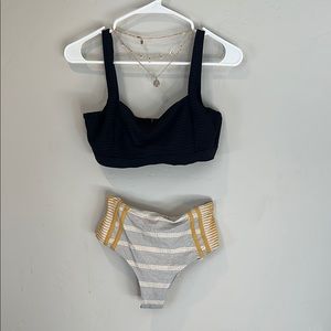 Blue and Gold Supportive Bra with Wide Straps